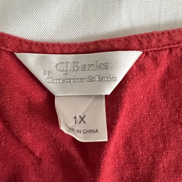 CJ Banks 1X Red Sleeveless Tunic Top With Pintuck Details Womens Plus Size Light - Picture 2 of 3